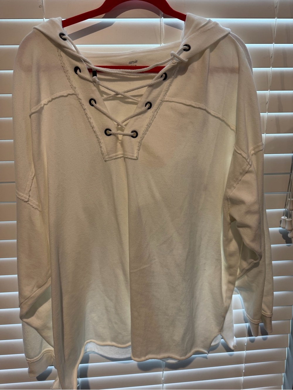 Aerie Lace-Up Hooded Long-Sleeve Sweatshirt  - White - Mediun